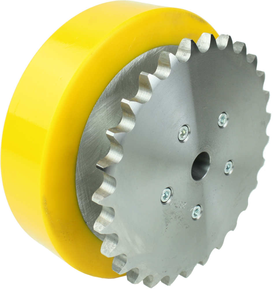 Antriebsrad als Sonderanfertigung - Standard Polyurethan-Rad mit verschraubtem Zahnrad.  