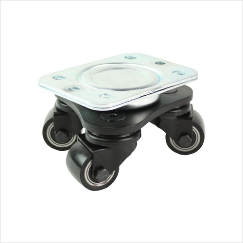 35 mm Schwarzer Mini-Schwerlast-Drehteller mit schwarzen Polyurethan-Rädern – unauffälliges Design und verschleißfeste schwarze PU-Bereifung.