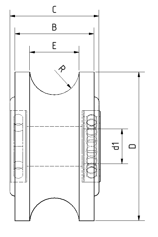U-Profilrolle Edelstahl 1.4301 100×40 mm für 20 mm Rohr, Bohrung 20 mm