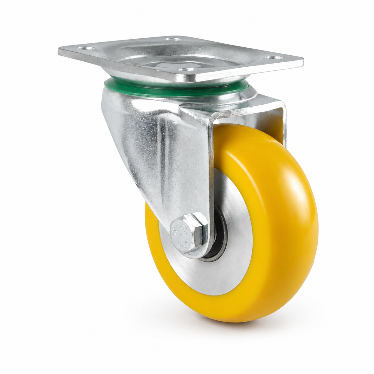 Industrie-Lenkrolle Ø 80 mm ballig mit Anschraubplatte – gelbes Polyurethan-Rad