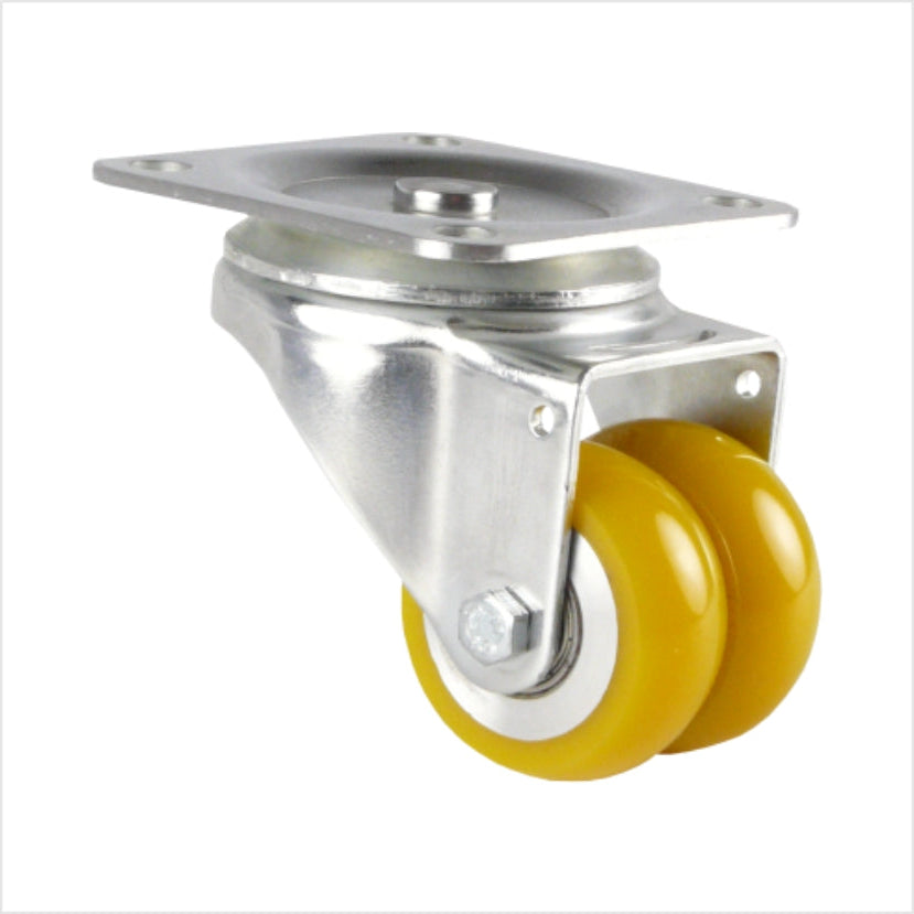 Lenkrolle mit zwei balligen olyurethan-Rädern in einem verzinkten Stahlgehäuse, klein, kompakt und Schwerlast tauglich