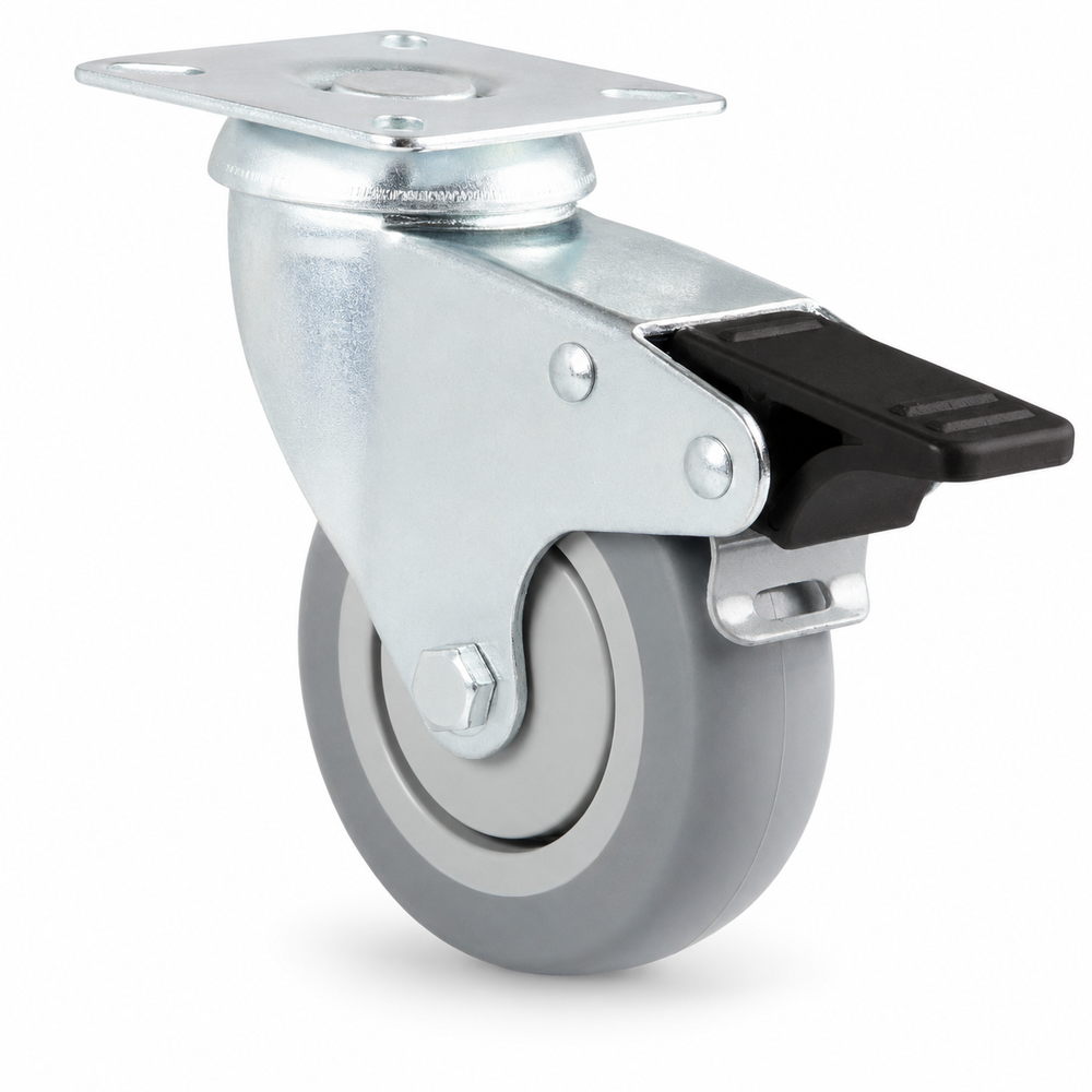 Graue Lenkrolle mit Totalfeststeller – Gummi, spurfrei