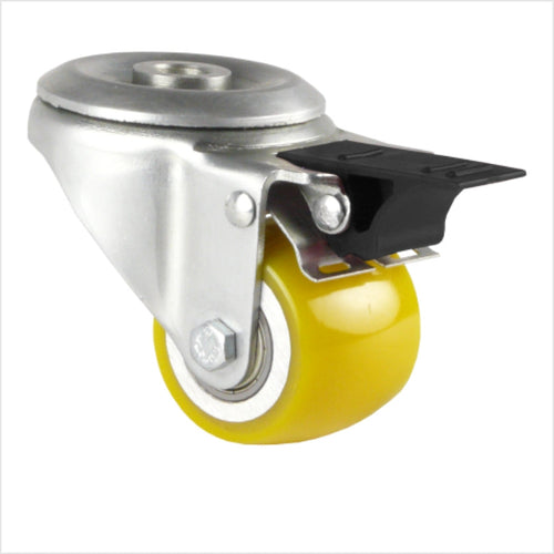 50 mm PU-Lenkrolle mit Totafeststeller – Mini Schwerlastrolle, extrem robust, Rückenloch, für mobile Arbeitsplätze