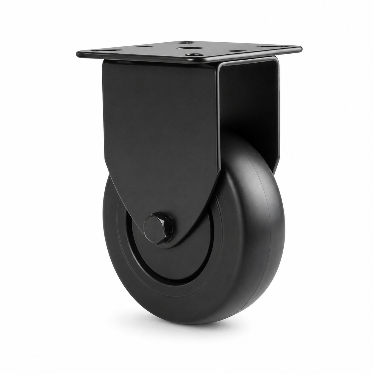 Schwarze Bockrolle 50 mm mit Anschraubplatte – Gummi, spurfrei & leise
