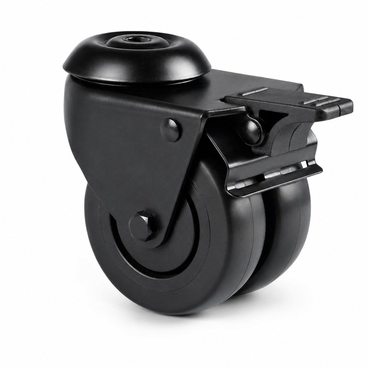 50 mm Schwarze Doppel-Lenkrolle mit Rückenloch & Bremse – für Warenträger & Displays