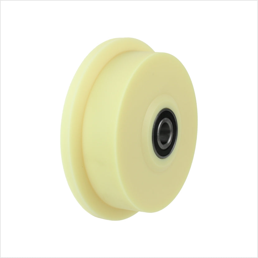 Spurkranzrad 200 x 53 mm aus beige farbenem Kunststoff mit Kugellager 