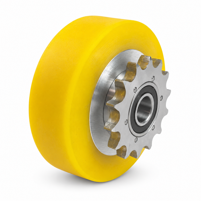 Ruota in PU Ø 100 × 30 mm con ruota dentata – ruota motrice per una fresatrice per pavimenti