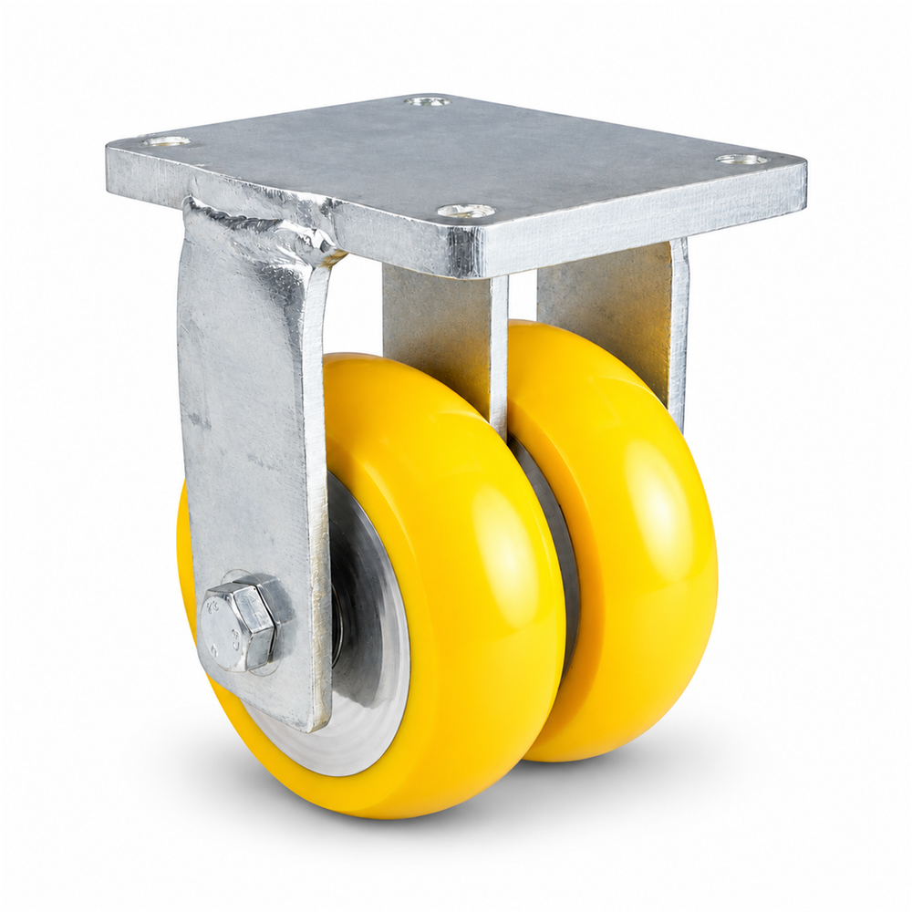 Ruota fissa per carichi pesanti Ø 125 mm ruota gemellata, poliuretano giallo bombato, supporto in acciaio zincato, 1000 kg – B-MGGS/690KBA/125/45