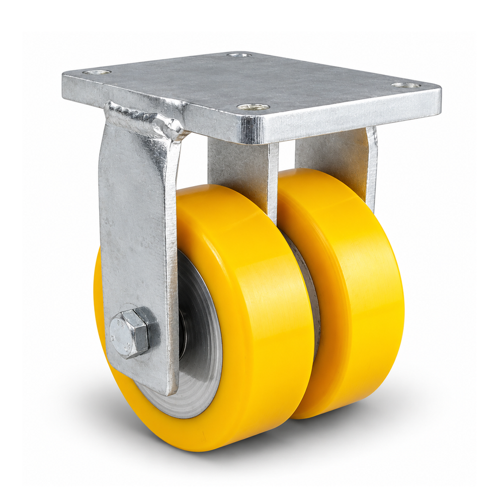 Ruota fissa per carichi pesanti Ø 250 mm ruota gemellata, poliuretano giallo piatto, supporto in acciaio zincato, 2500 kg – B-MGGS/690KFL/250/50