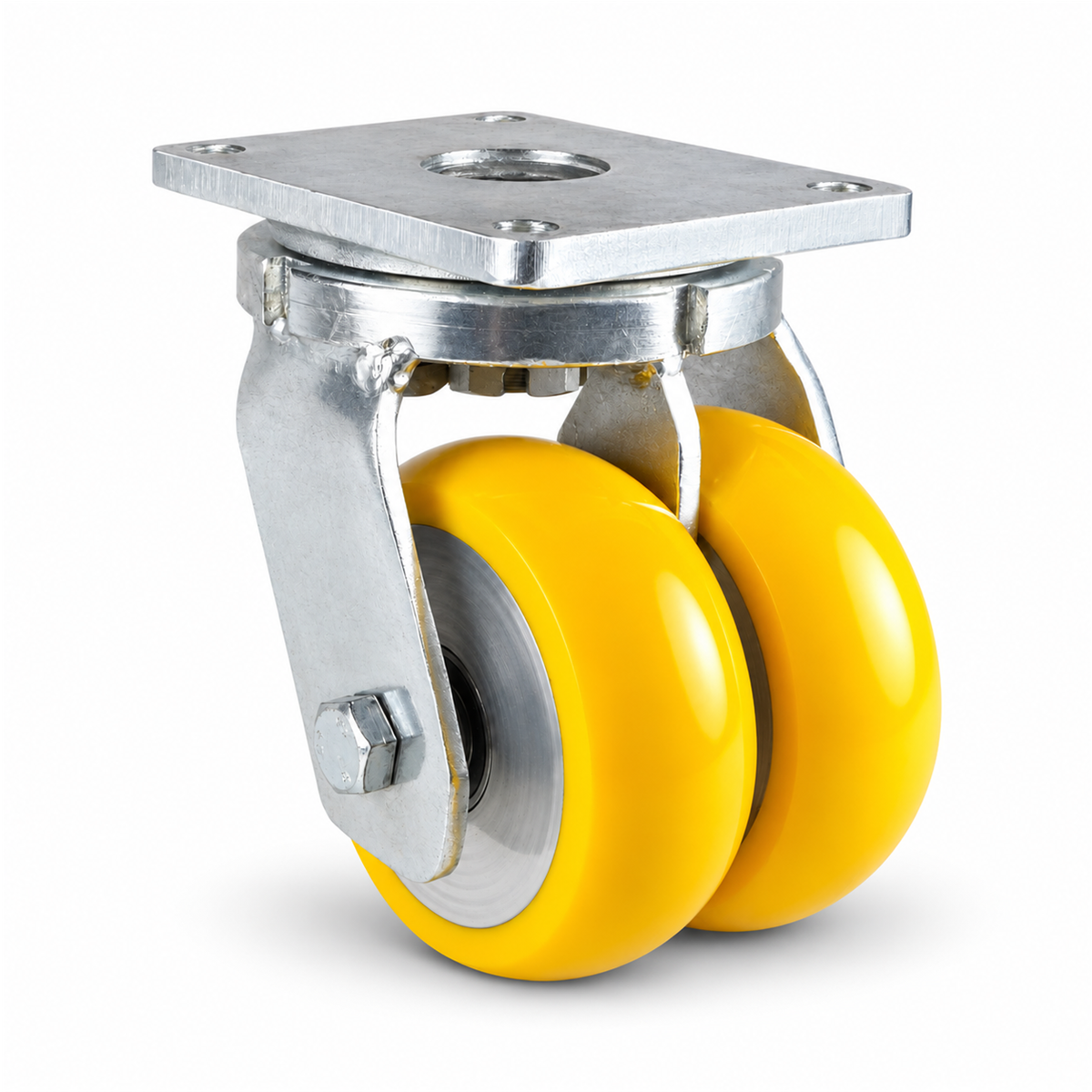 Ruota piroettante per carichi pesanti Ø 200 mm ruota gemellata, poliuretano giallo bombato, supporto in acciaio zincato, 2000 kg – L-MGGS/690KBA/200/50