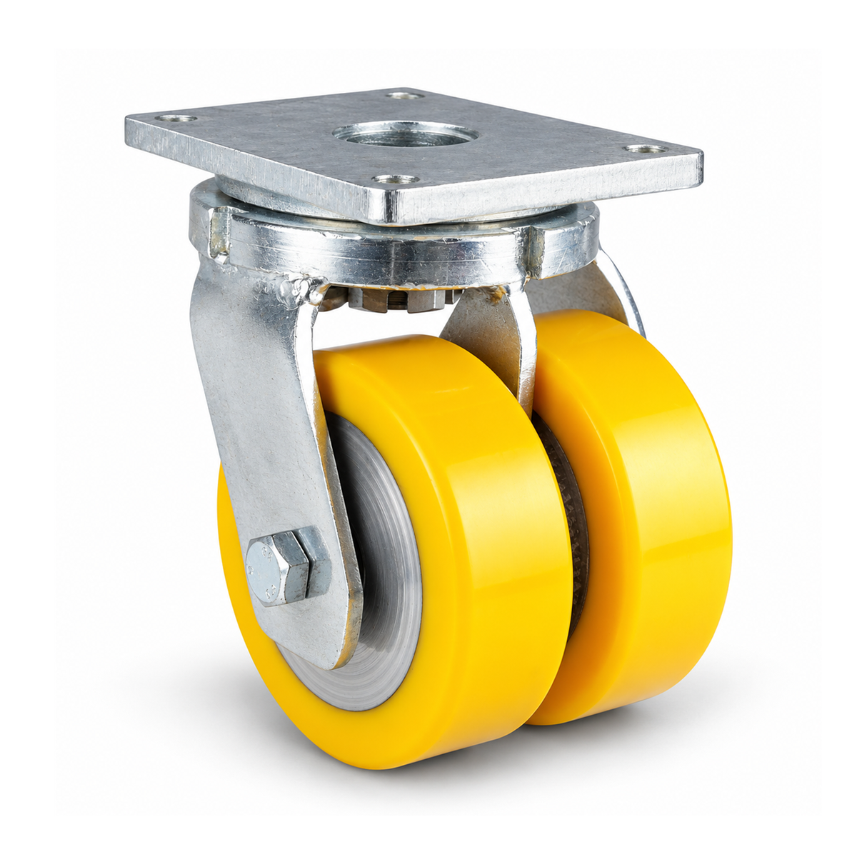Ruota piroettante per carichi pesanti Ø 100 mm ruota gemellata, poliuretano giallo piatto, supporto in acciaio zincato, 1000 kg – L-MGGS/690KFL/100/50