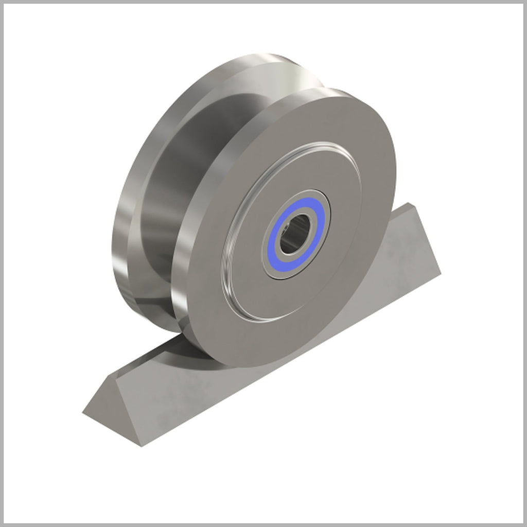 V-Nut 90° / 20 mm Führungsrolle für Winkelschienen aus V2A Edelstahl / 1.4301 – Ø 100 mm, Kugellager – DSPV-9743K/100/40/20