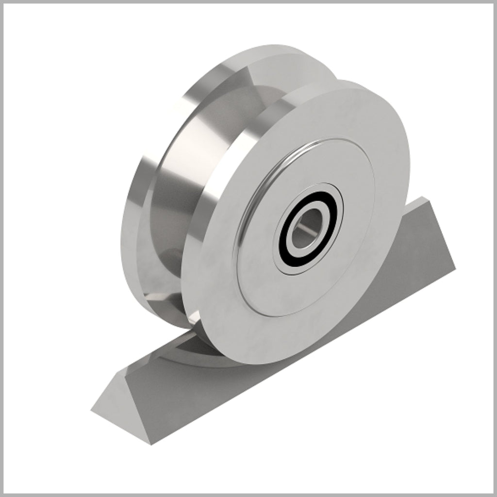 V-Nut 90° / 12 mm Führungsrolle für Winkelschienen aus Stahl blank – Ø 50 mm, Kugellager – DSPV-9620K/050/18/12