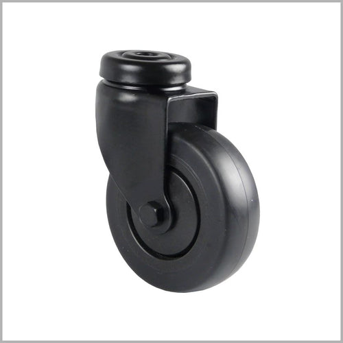Schwarze Lenkrolle 75 mm mit Rückenloch – Gummi, spurfrei & leise